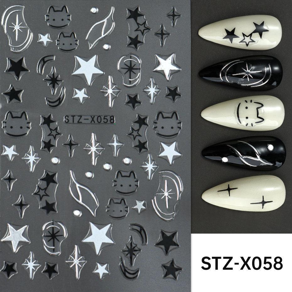 Nail Art Stickers Valentines Day Black-and-white Heart French-style With Irregular Line Designs - Image 8