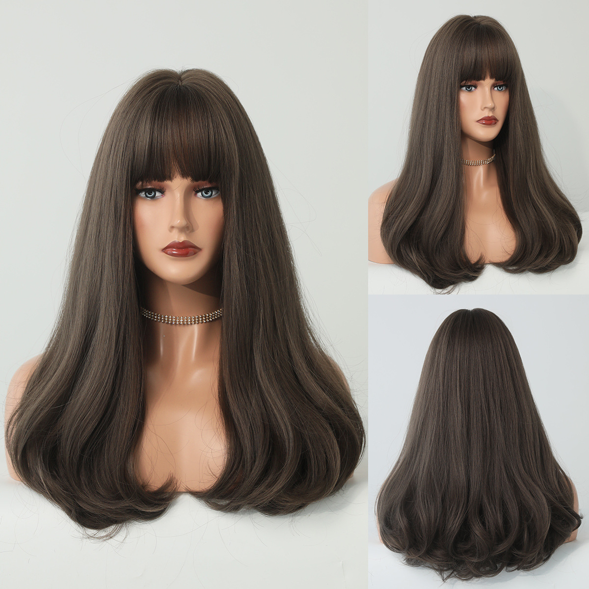 Wig Women's European And American Style Bangs Long Curly Hair Rose Net Platinum Color Pear-shaped Hair Roll Wig Sheath - Image 4
