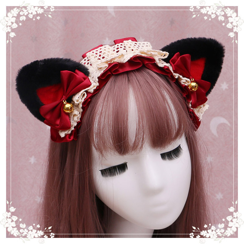 A lovely japanese Lolita hairdress, Catwoman Plush Lolita headdress, lace cat ear hair band - Image 11