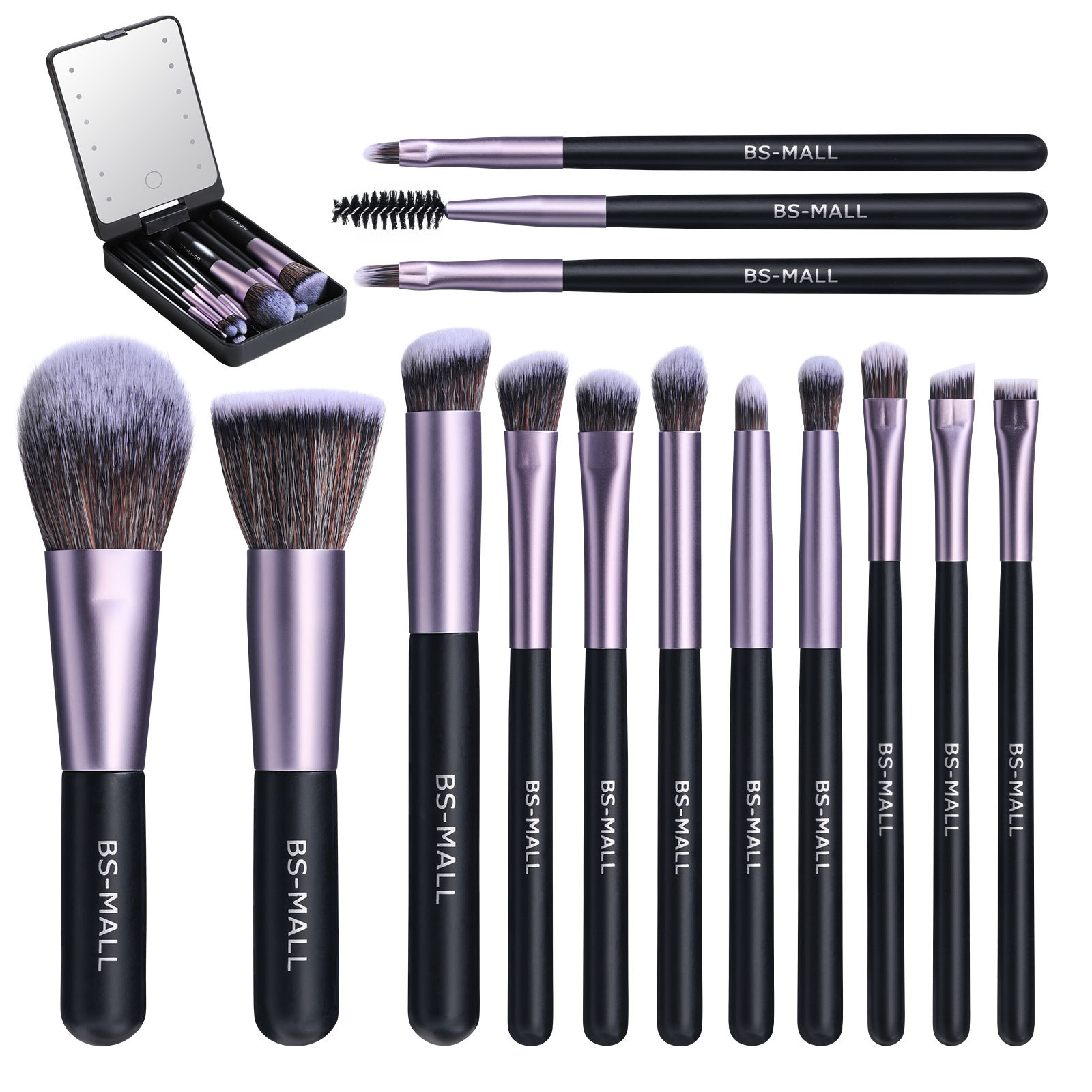 Rechargeable Luminous Mirror Portable Makeup Brush Suit - Image 2