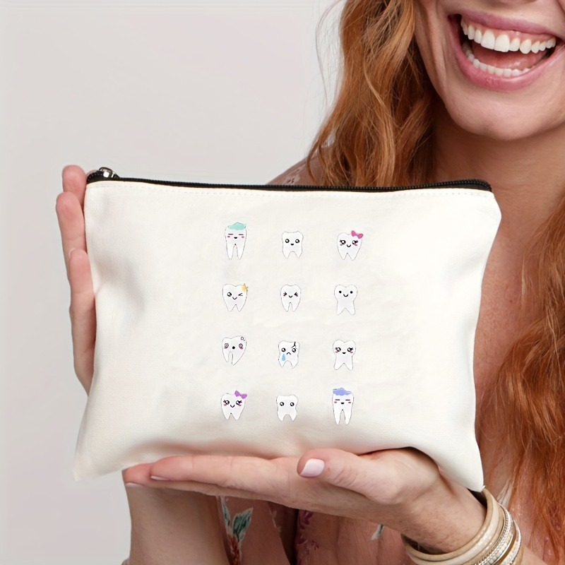 Tooth-patterned Canvas Zip Pouch For Kids Travel - Image 8