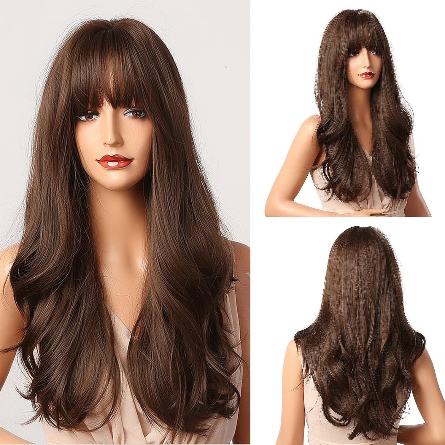 Women's Brown Bangs Long Curly Hair - Image 2