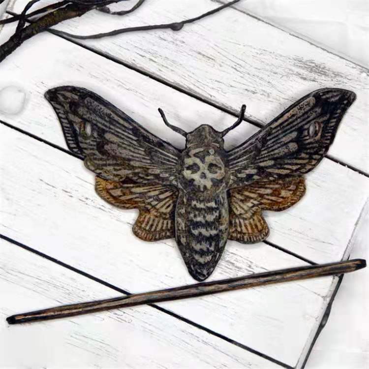 Halloween Horror Death Moth Skull Retro Hair Stick Fork Bun Holder Creative Slide Hairpins With Faux Bone Ponytail Barrette - Image 2