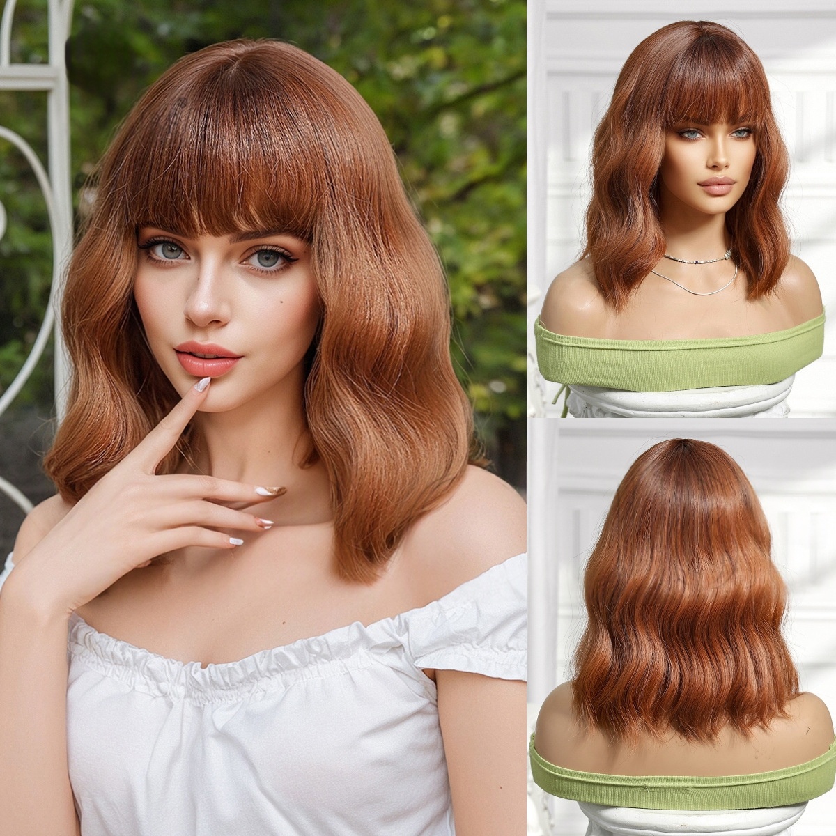 Womens Short Curly Wig With A Blunt Fringe And A Middle Part
