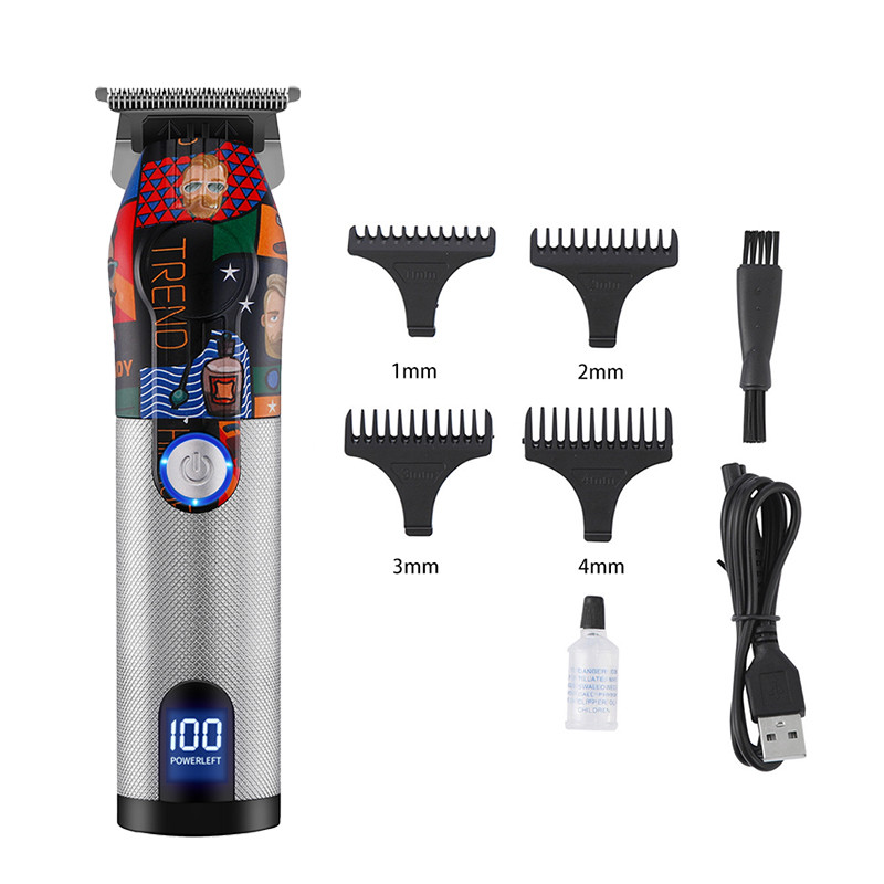 LCD Digital Display USB Charging Retro Oil Head Carving Hair Clipper - Image 9