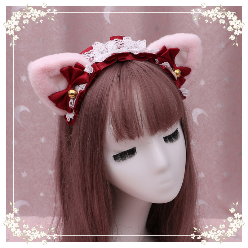 A lovely japanese Lolita hairdress, Catwoman Plush Lolita headdress, lace cat ear hair band - Image 29