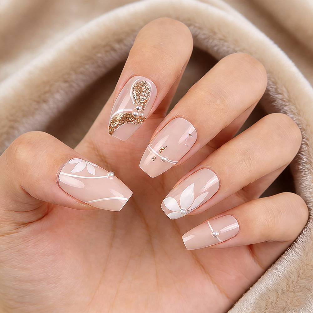 Valentine's Day 24 Short Coffin-shaped Butterfly Glitter Powder Pressed-style 3D Gemstone Heart Nail Art Stickers For Fake Nails, Featuring 1 Piece Of Jelly Glue And 1 Nail File. Nail Art Set.