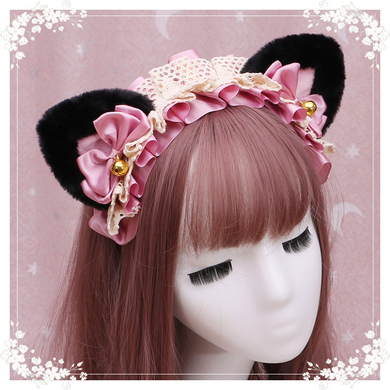 A lovely japanese Lolita hairdress, Catwoman Plush Lolita headdress, lace cat ear hair band - Image 13