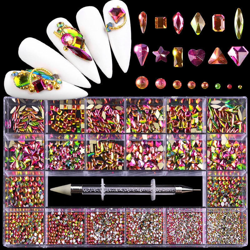 21 Grid Boxed Nail Rhinestone Flat Glass Nail Rhinestone Jewelry Set - Image 6