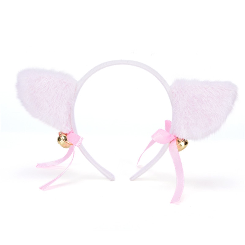 Plush cat ears headband Bells anime show ball headwear Maid catwoman cosplay hairpin - Image 2