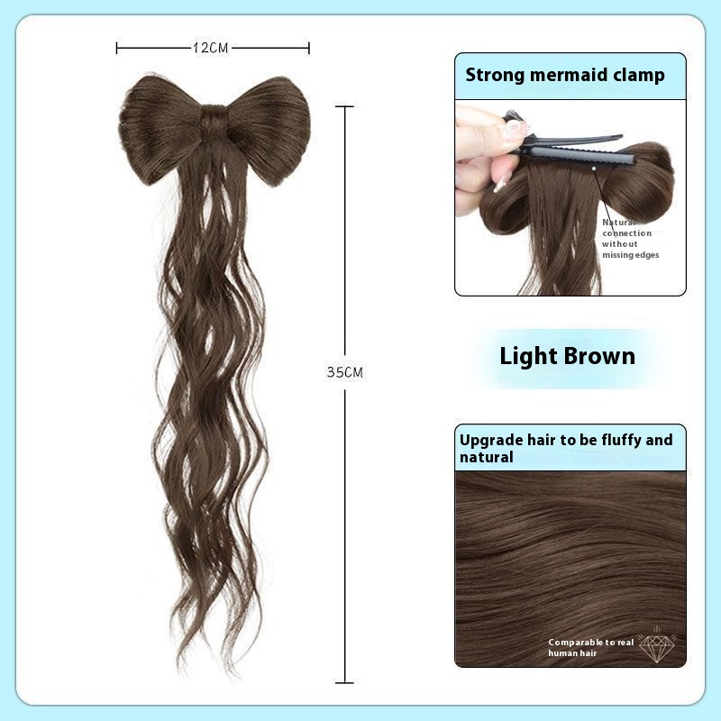 Wig Women's Long Hair Braid Lazy Bow Half Tie Up A Bun Hairstyle Artificial Hair Ponytail - Image 4