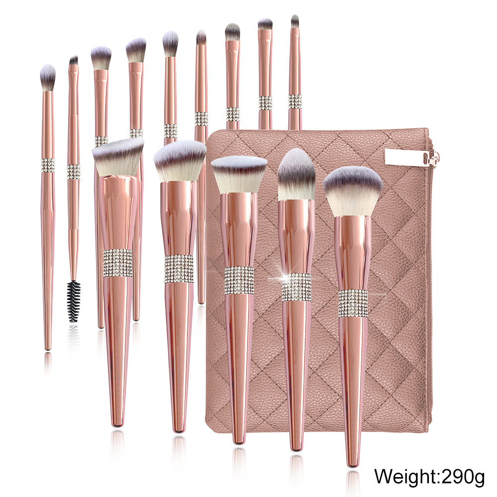 Portable Home Electroplated Rose Gold Makeup Brush Suit - Image 2