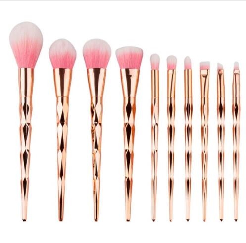 11Pcs Diamond Rose Gold Makeup Brushes Set Mermaid Fishtail Shaped Foundation Powder Cosmetics Brush Rainbow Eyeshadow Brush Kit - Image 2