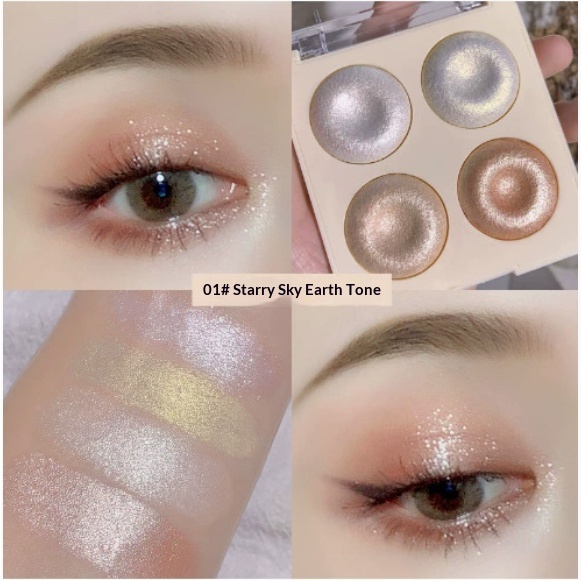 Four-color Baked Highlighter Palette With Shimmering Eyeshadow