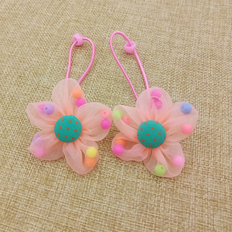 Chiffon Flower Beads Buckle Children's Head Ornaments Rubber Band Hair Ring - Image 2