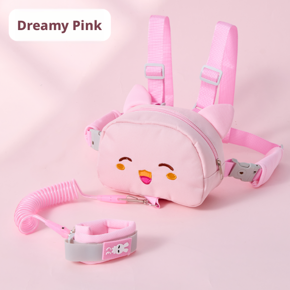 Children's anti-loss rope backpack-contains 2 meters of anti-loss rope-pink-knitted material + steel wire rope-1 piece