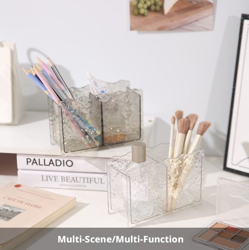 Water Ripple Cosmetic Brush Pen Holder-Clear Gray-PET-1 piece