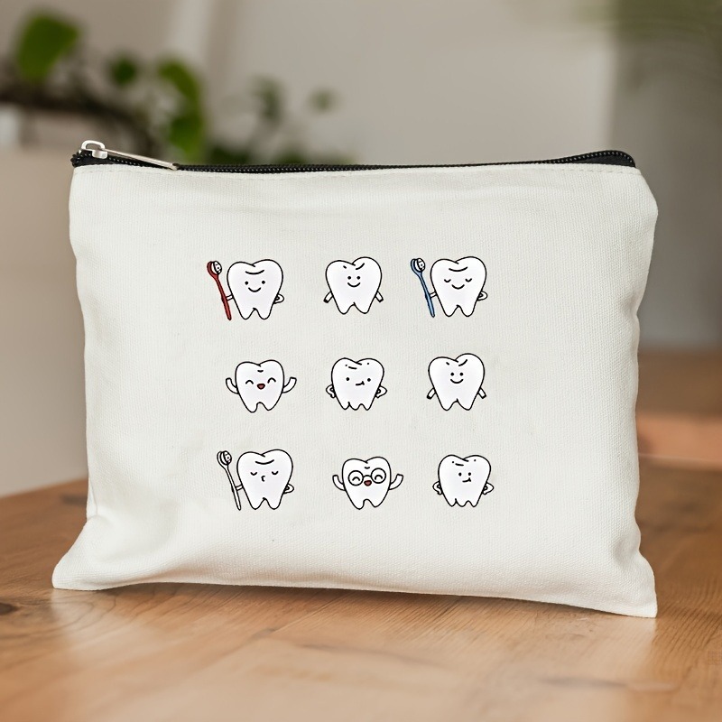 Tooth-patterned Canvas Zip Pouch For Kids Travel - Image 2
