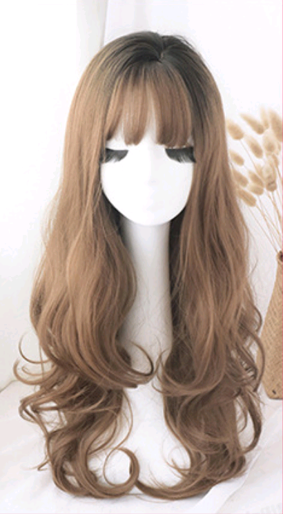 Fashion big wavy long curly pear flower air bangs chemical fiber wig headgear - Image 2