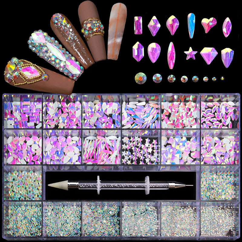 21 Grid Boxed Nail Rhinestone Flat Glass Nail Rhinestone Jewelry Set - Image 14