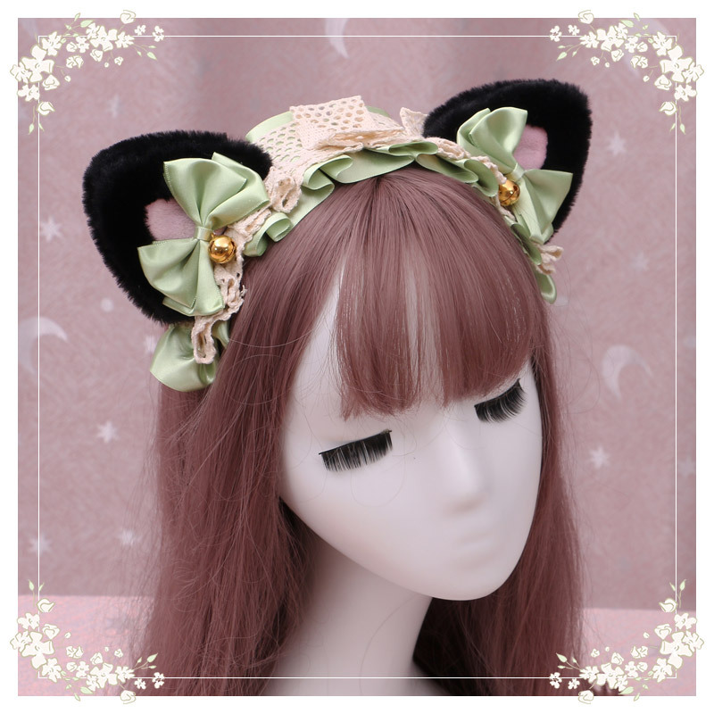 A lovely japanese Lolita hairdress, Catwoman Plush Lolita headdress, lace cat ear hair band - Image 35