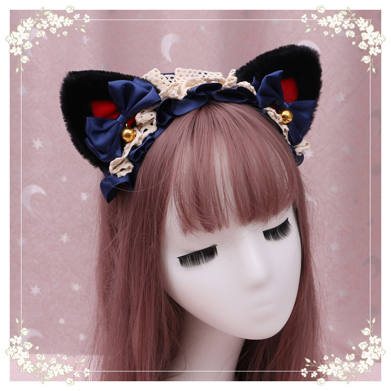 A lovely japanese Lolita hairdress, Catwoman Plush Lolita headdress, lace cat ear hair band - Image 24