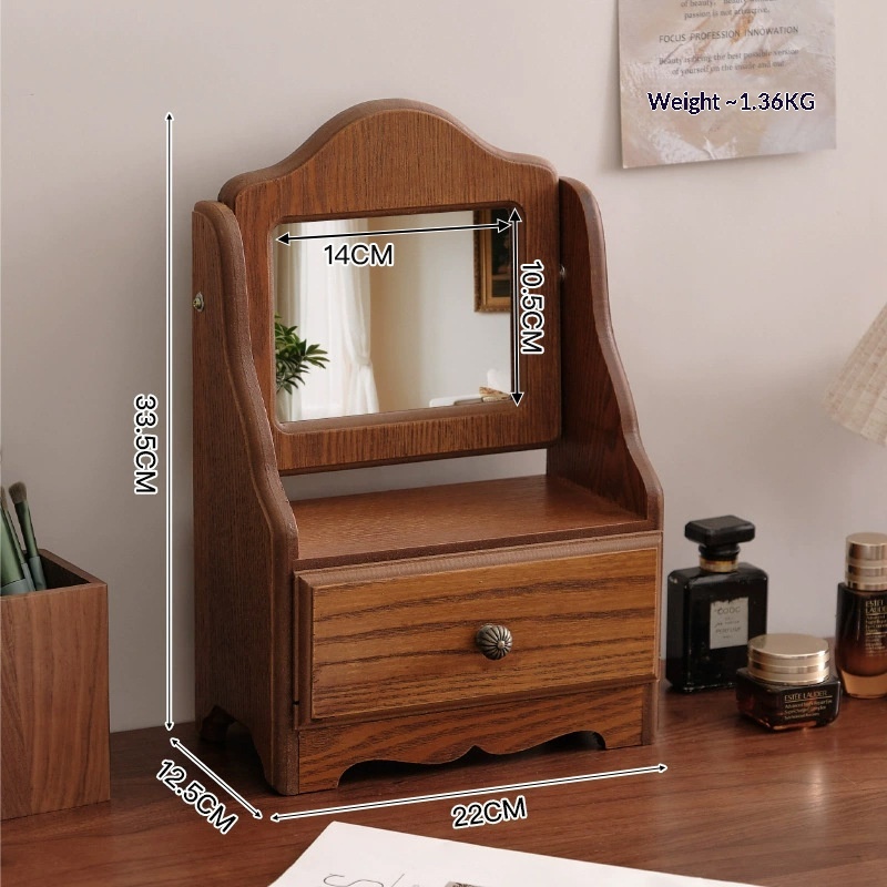 Wooden Desktop Decorative Freestanding Makeup Mirror