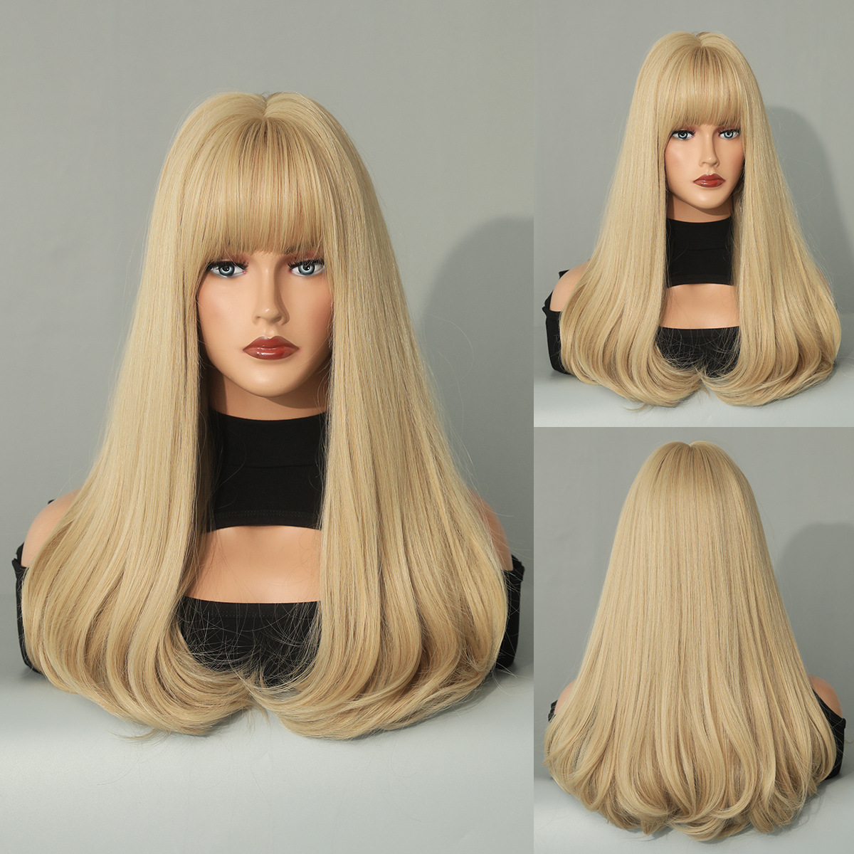 Wig Women's European And American Style Bangs Long Curly Hair Rose Net Platinum Color Pear-shaped Hair Roll Wig Sheath - Image 2