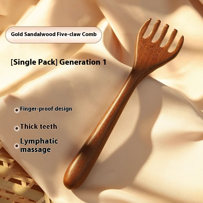 Gold Sandalwood Head Massage Comb Meridian Brush - Image 2