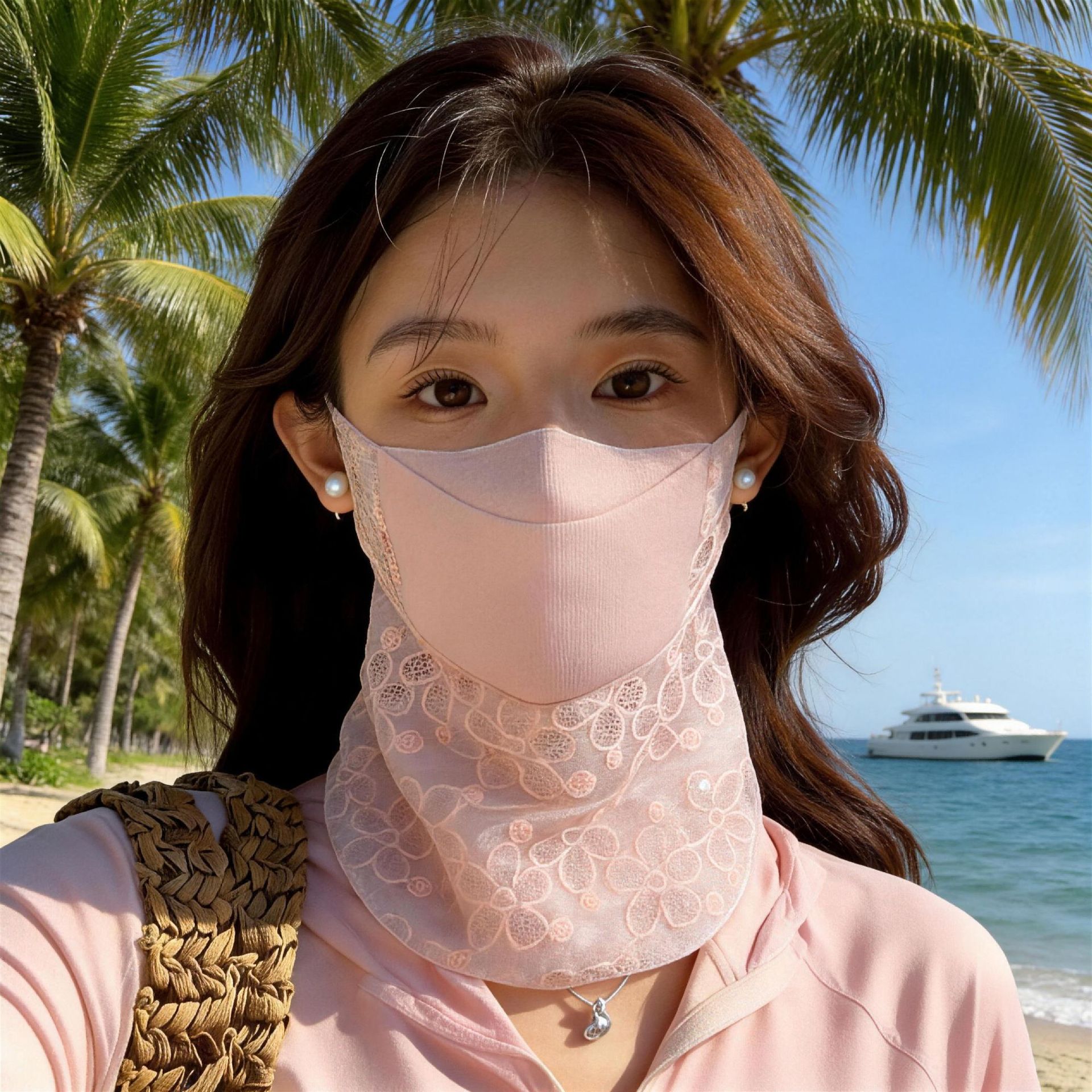 Womens Sun-Protective Face Mask Sequin Lace Ice Silk Mask UV Protection Sunshade - Image 4