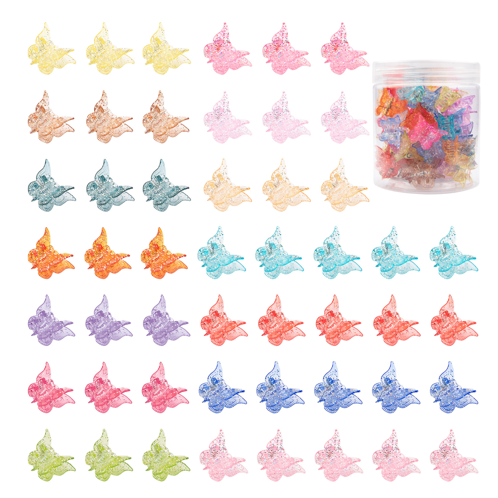 Glitter Mini Butterfly Hair Claw Clips, Sparkly Colorful Hair Accessories For Girls And Women - 90s Y2K Cute, Small, Tiny Clip In 14 Assorted Colors, Set Of 50 Glitter