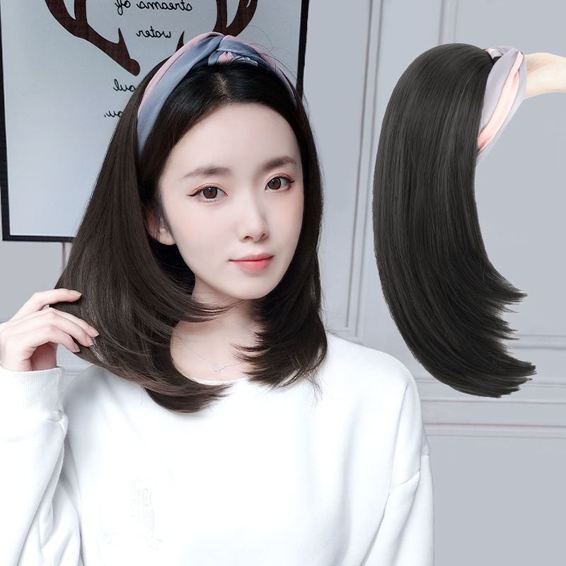 Headscarf Wig Hair Hoop Wig One Female Long Hair U-shaped Half Headgear - Image 2