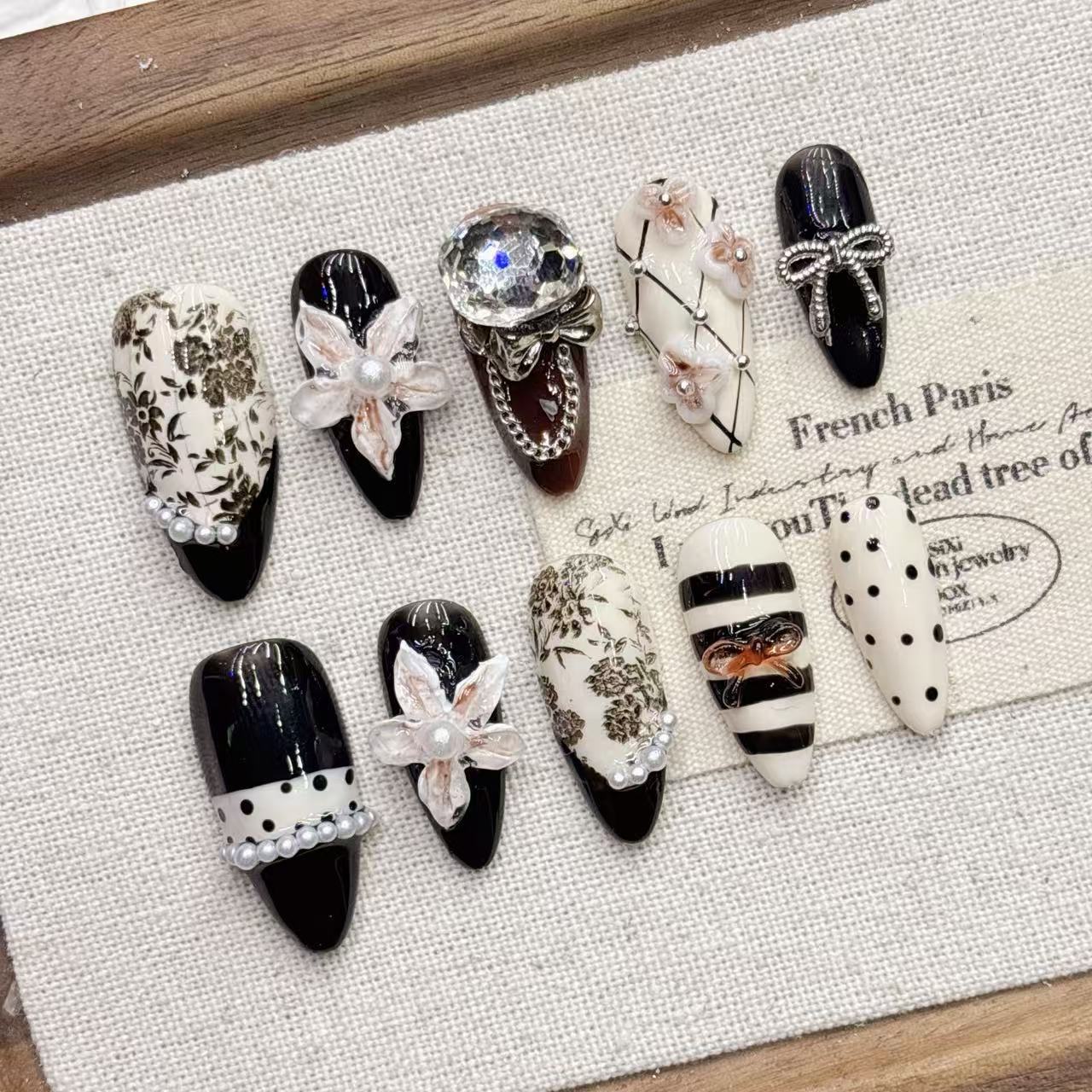 Classic Three Dimensional Relief Sculpted Flower Handmade Nail Tips - Image 2