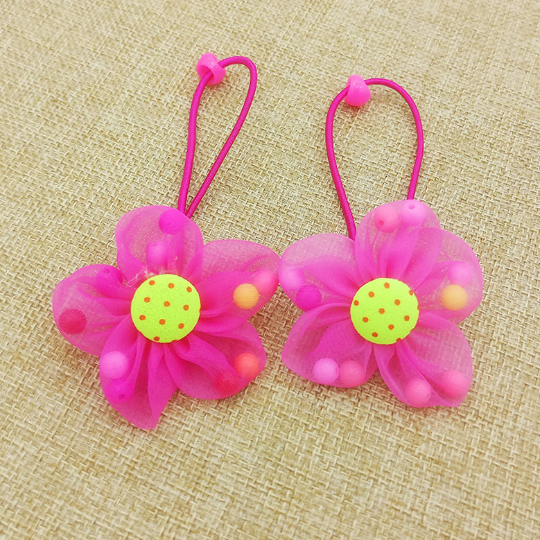 Chiffon Flower Beads Buckle Children's Head Ornaments Rubber Band Hair Ring - Image 3