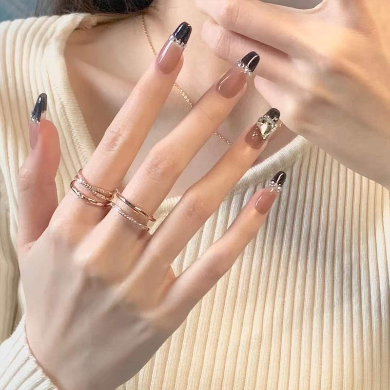 Wear Nail Milky White Gradient Crooked Peach Heart Nail Sticker - Image 12