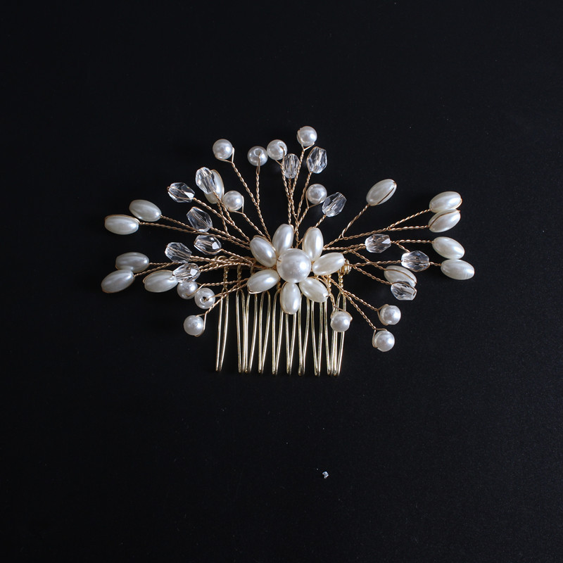 Korean Exquisite Pearl Comb Diamond Crystal Fork Handmade Hairpin Bridal Headwear Accessories - Image 2