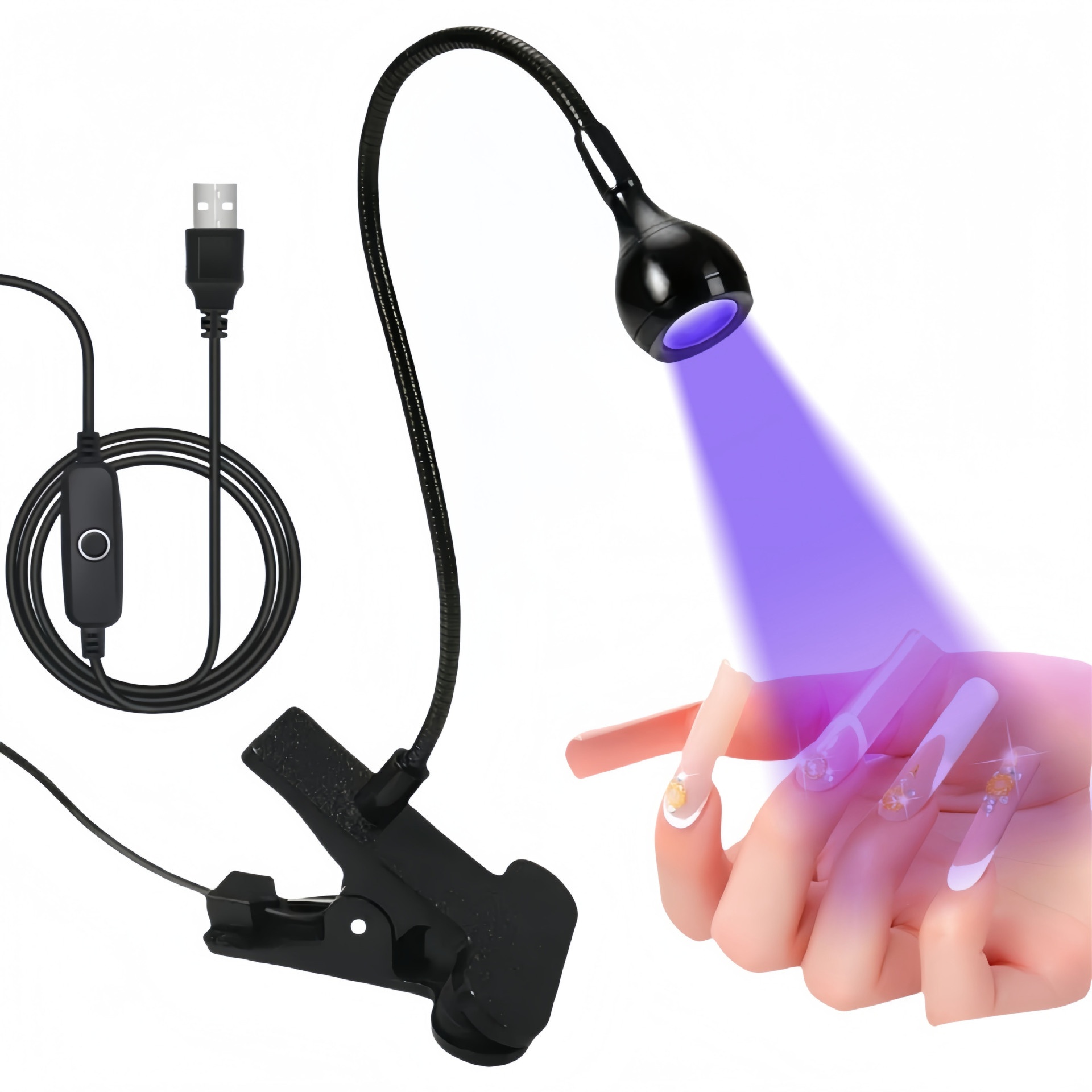 Goose Neck Nail Lamp USB Clip 395 Phototherapy Lamp Nail Polish UV Glue Curing Lamp Purple Light Lamp Nail Art Straight Lamp