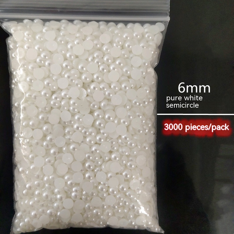 Manicure Flat Semicircle Pure White Rice White Pearl - Image 14