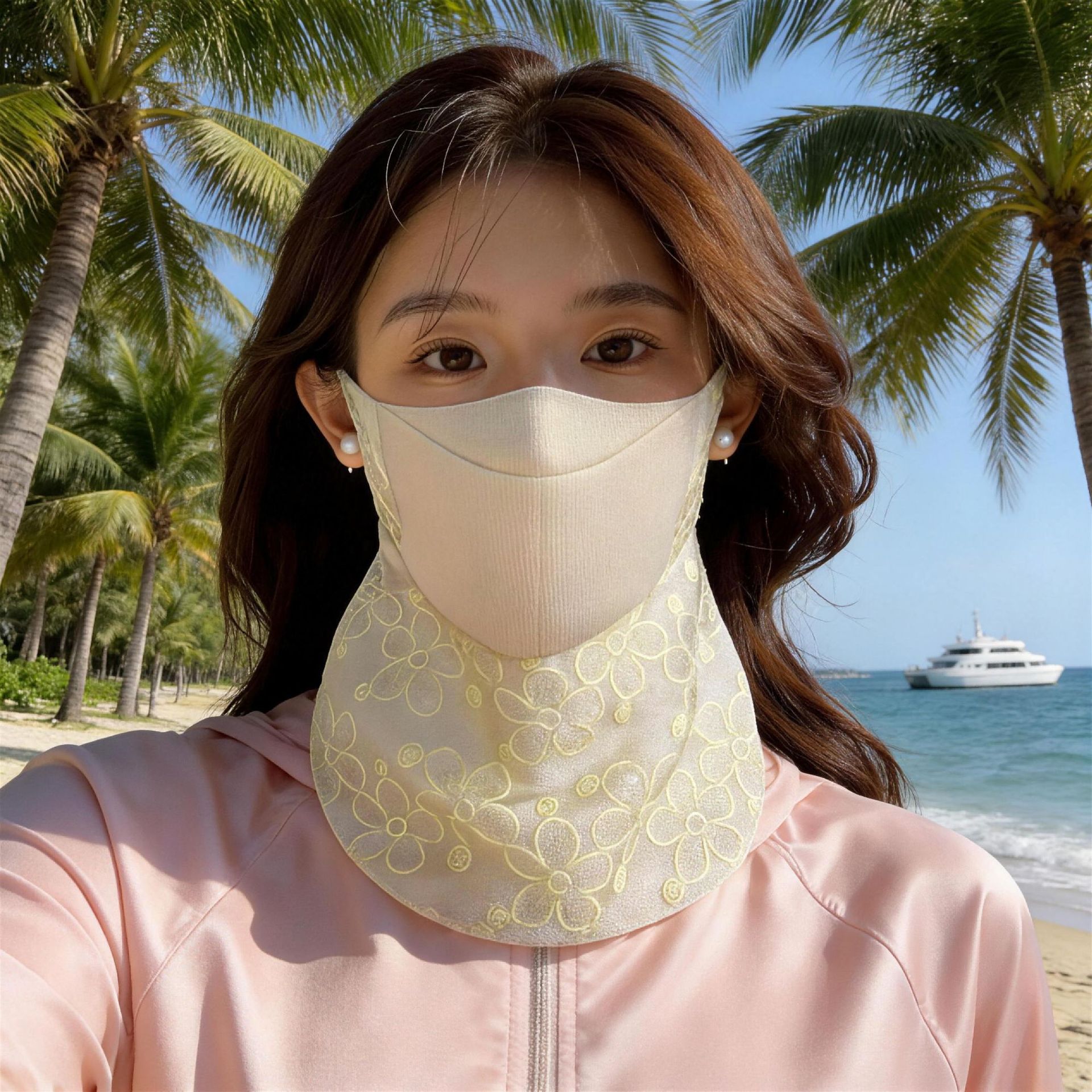 Womens Sun-Protective Face Mask Sequin Lace Ice Silk Mask UV Protection Sunshade - Image 3