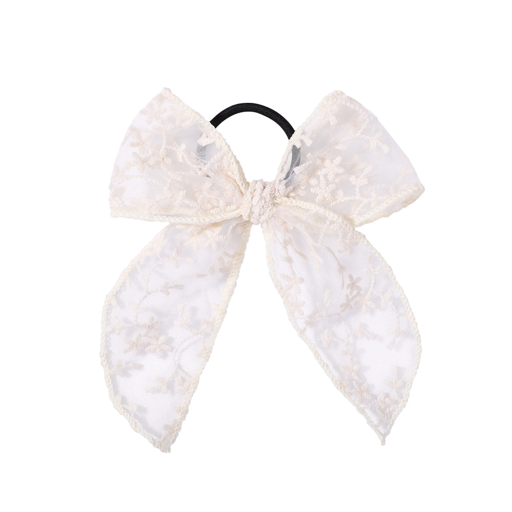 Embroidered Printed Bowknot Hair Ring Simple Lace Rubber Band Hair Rope Floral Dovetail Accessories