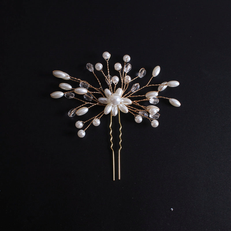 Korean Exquisite Pearl Comb Diamond Crystal Fork Handmade Hairpin Bridal Headwear Accessories - Image 4