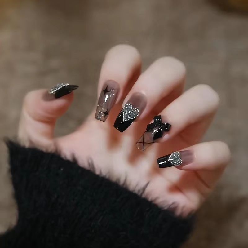 Wear Nail Milky White Gradient Crooked Peach Heart Nail Sticker