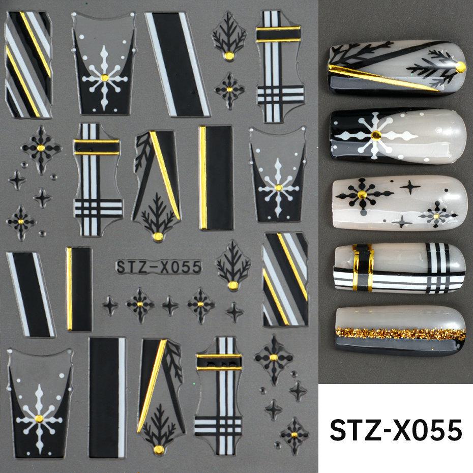 Nail Art Stickers Valentines Day Black-and-white Heart French-style With Irregular Line Designs - Image 9