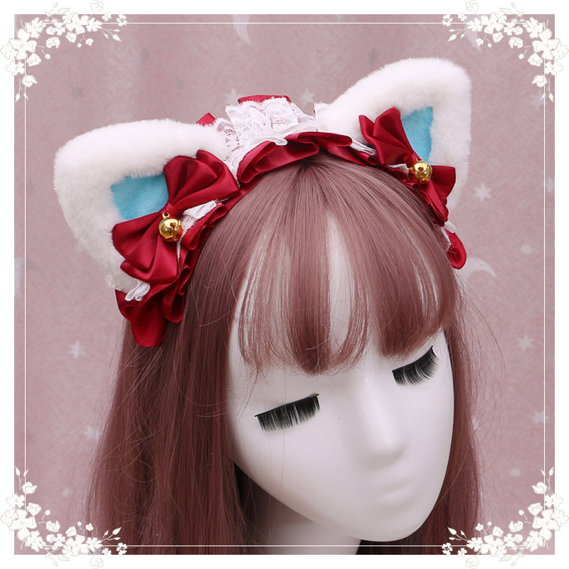 A lovely japanese Lolita hairdress, Catwoman Plush Lolita headdress, lace cat ear hair band - Image 16