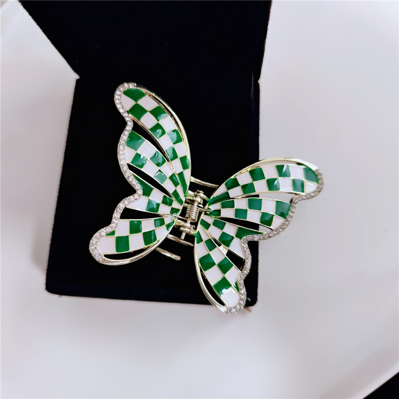 Fashion Design Pleated Black And White Checkerboard Butterfly Hair Clip - Image 4