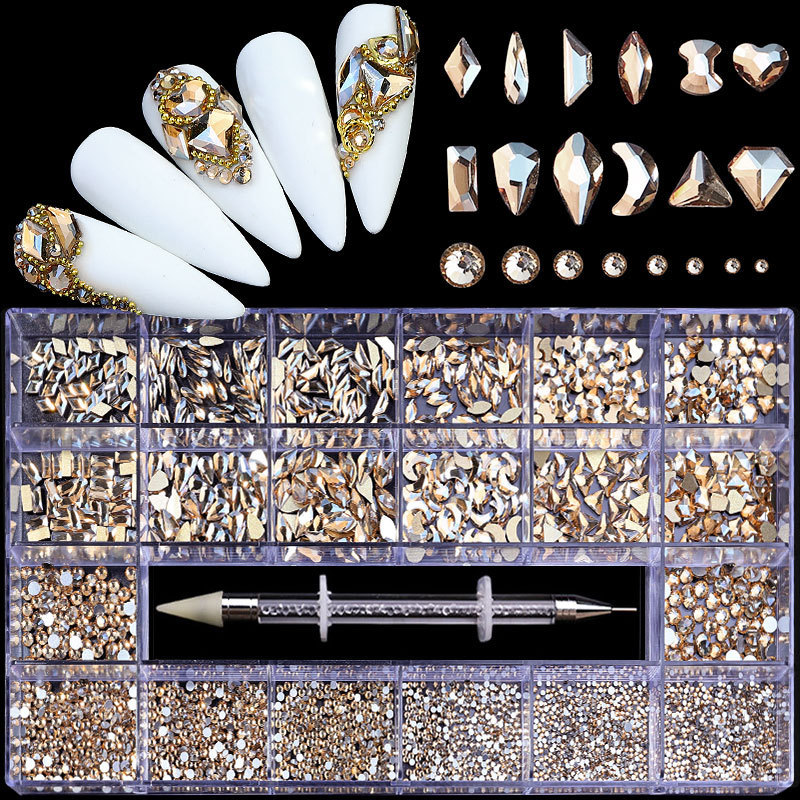 21 Grid Boxed Nail Rhinestone Flat Glass Nail Rhinestone Jewelry Set - Image 4