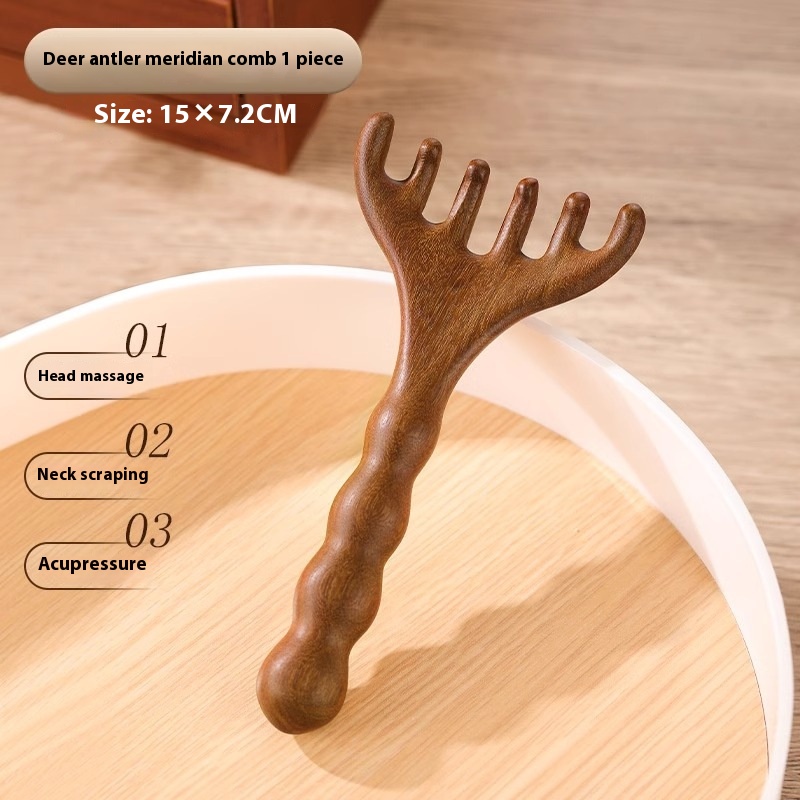 Gold Sandalwood Head Massage Comb Meridian Brush - Image 4