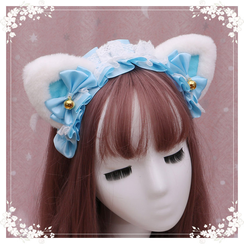 A lovely japanese Lolita hairdress, Catwoman Plush Lolita headdress, lace cat ear hair band - Image 2