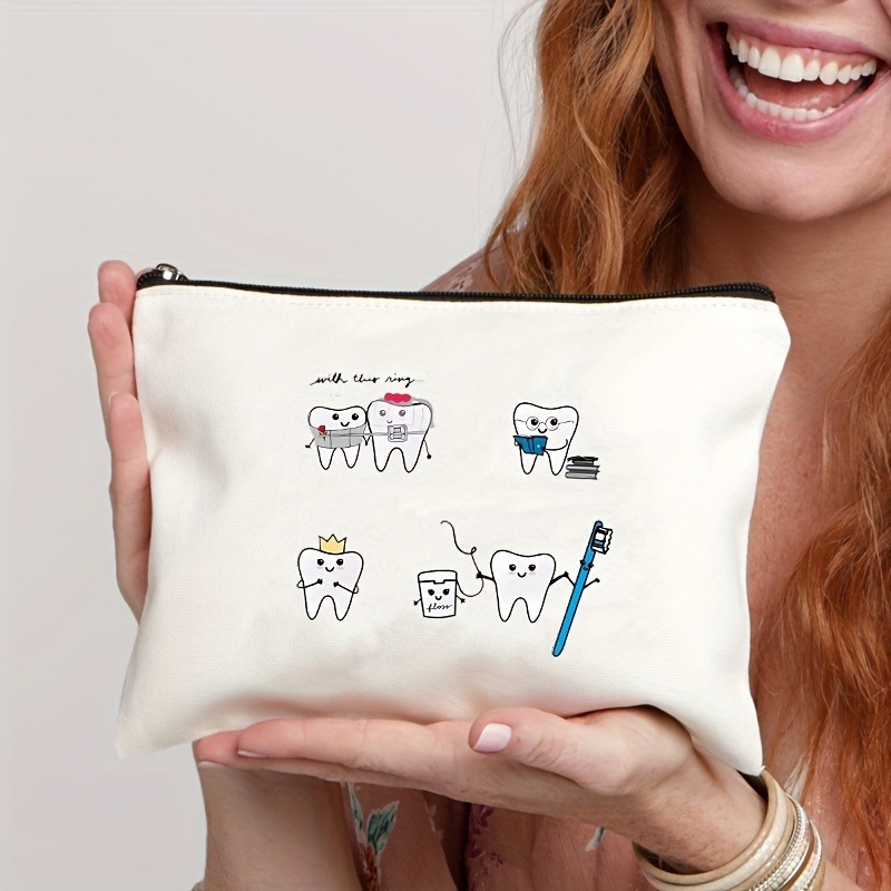 Tooth-patterned Canvas Zip Pouch For Kids Travel - Image 10