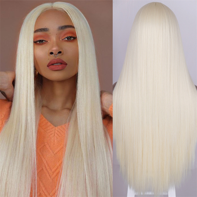 Black Long Straight Center Point Natural And Lifelike Headgear Temperament Non-marking Chemical Fiber - Image 5